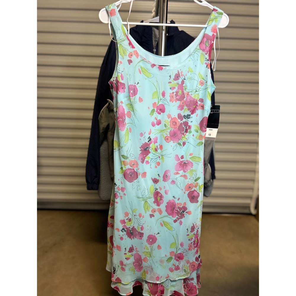 Scarlett Dress Women 12 Blue Floral Sleeveless Tiered Chiffon Y2K NWT